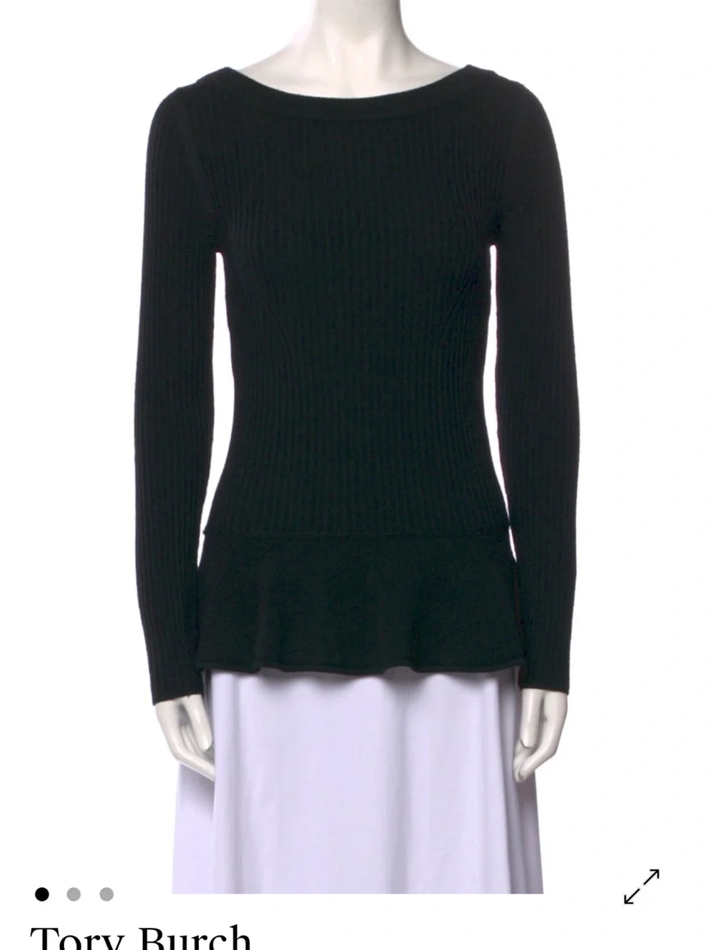 Tory Burch Black Ribbed Peplum Sweater